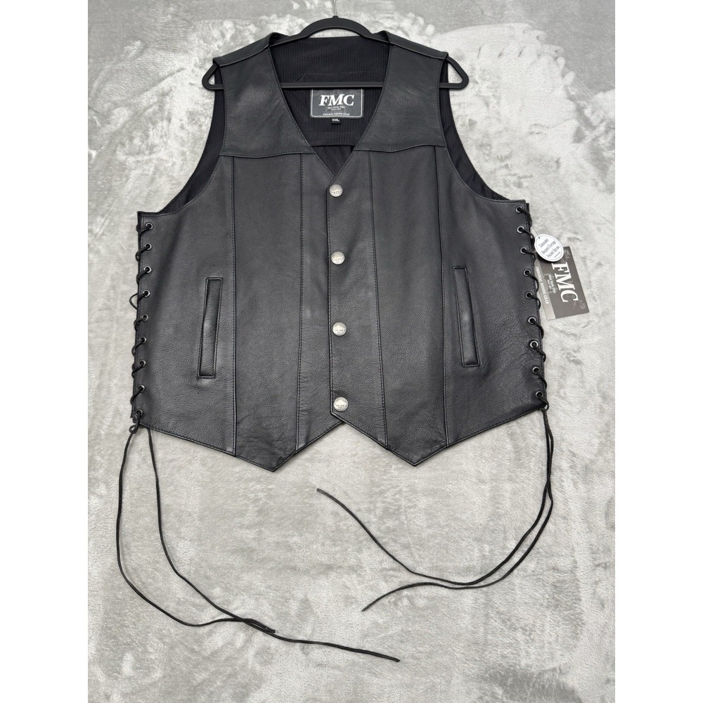 FMC Leather Vest Mens 2XL DUAL CONCEAL CARRY Biker Riding Western Gun Slinger NW